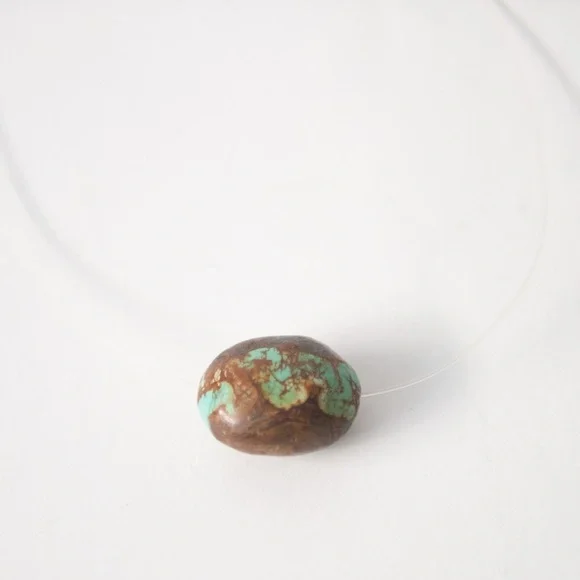 Y2K 2000s Choker Necklace | Invisible Clear Line Turquoise Stone - Picture 2 of 5